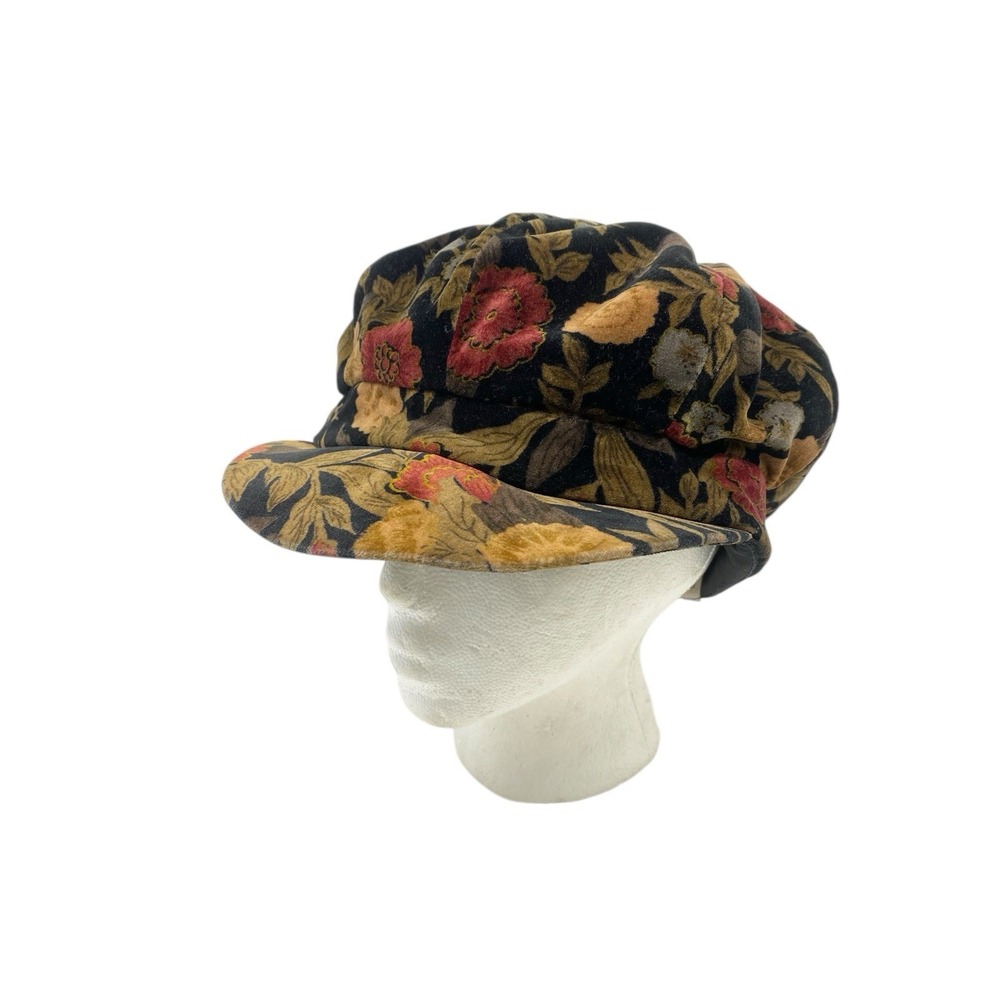 Vintage First Issue Liz Claiborne Baker Boy Hat Velvet Floral Newsboy Cap - Picture 2 of 8